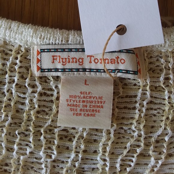 Flying Tomato | Fancy Knit Racerback Tan and White Tank | L | New - Picture 7 of 12
